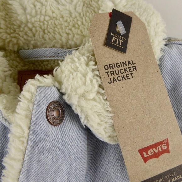 Levi’s Original Sherpa Fleece Lined Denim Jean Trucker Jacket NWT Regular Fit - Picture 8 of 13